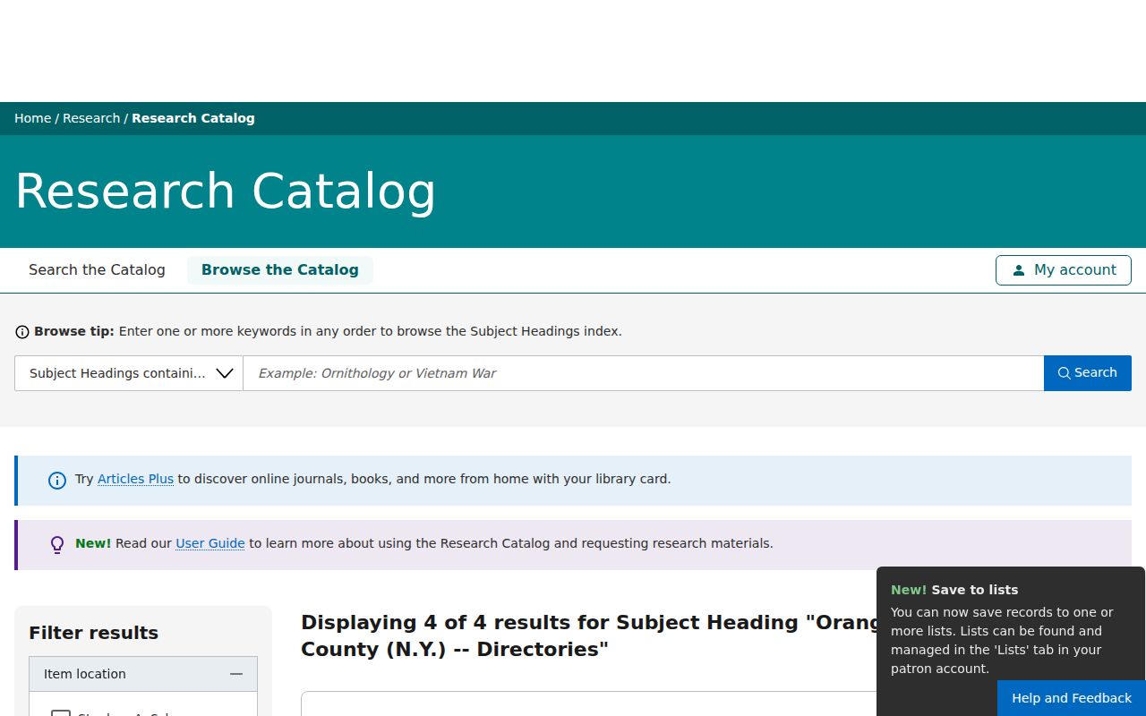 Town of Montgomery city directory research at the NYPL Orange County directories catalog