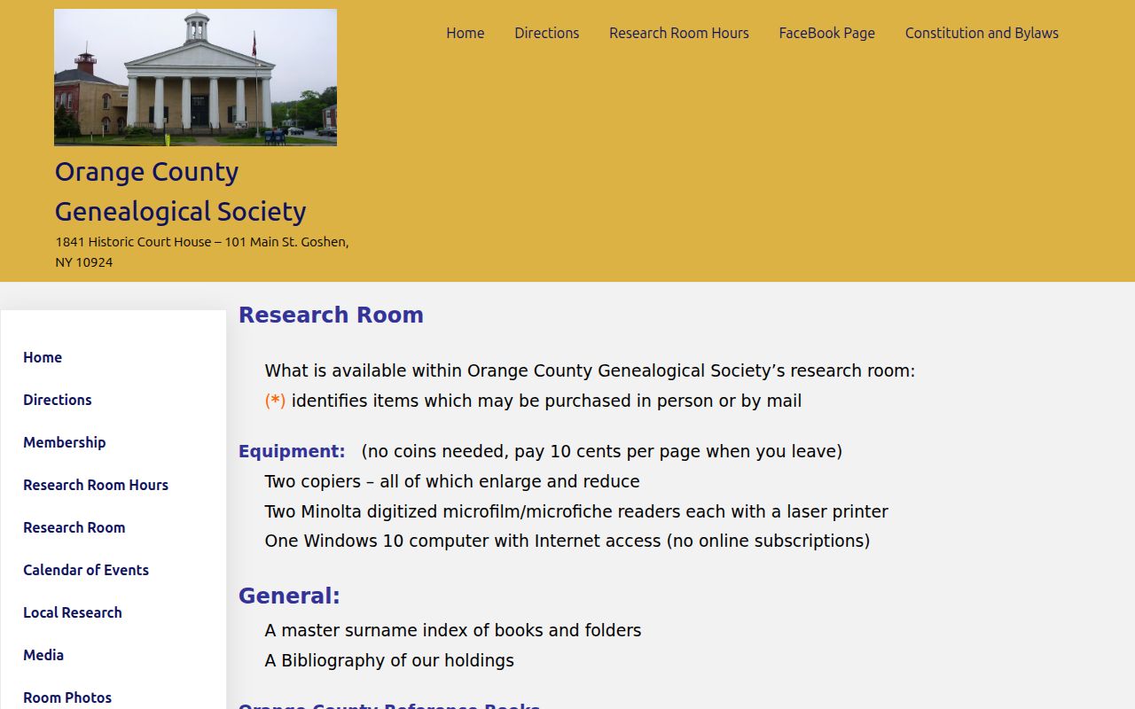 Town of Montgomery city directory resources at the Orange County Genealogical Society research room