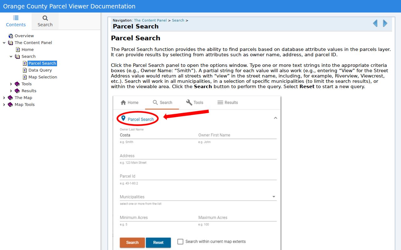 Town of Montgomery neighbors parcel search fields in Orange County GIS