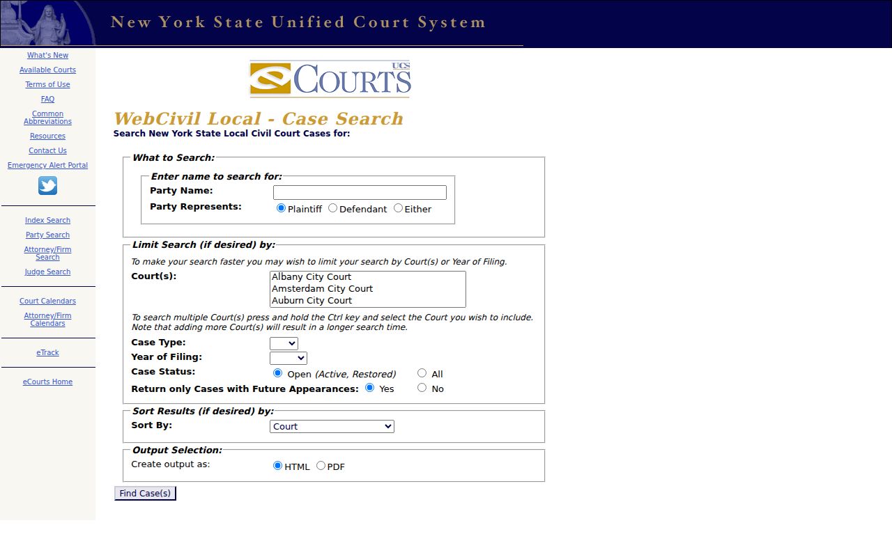 Town of Montgomery resident lookup view of the WebCivil Local party search