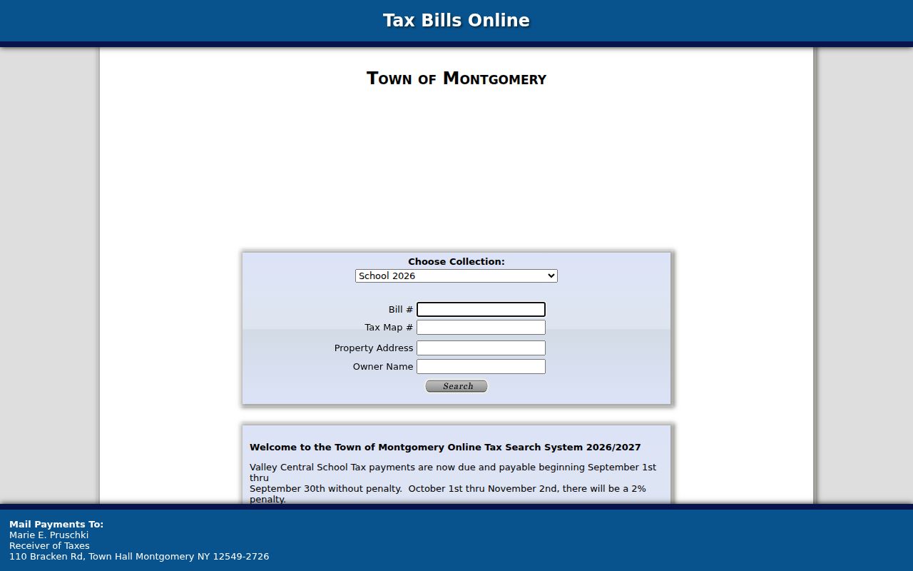 Town of Montgomery street directory BAS tax search fields