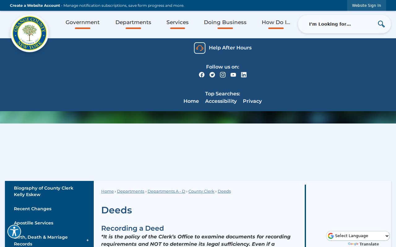Town of Montgomery street directory reference to Orange County deed recording requirements